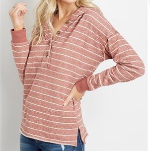 Maurices Striped Button Front Hoodie XL Color: Oak Forest.  New With Tags